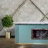Aurelia Marble-Top Curved Sideboard in Teal with Brass Base