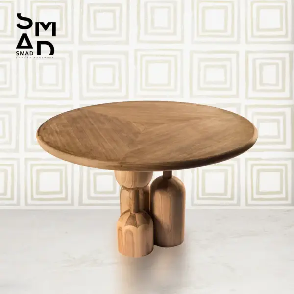Round Solid Wood Pedestal Dining Table with Sculpted Base