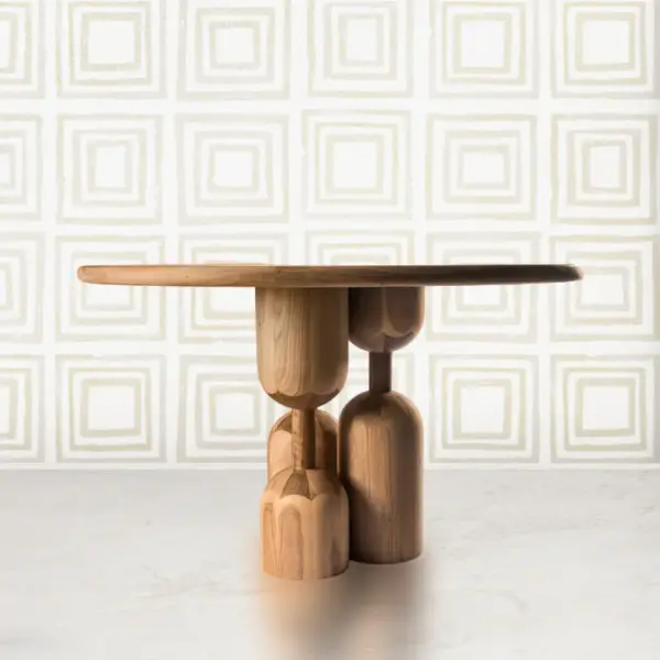 Round Solid Wood Pedestal Dining Table with Sculpted Base