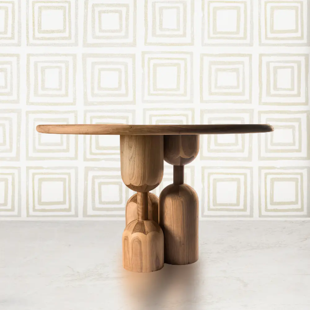 Round Solid Wood Pedestal Dining Table with Sculpted Base