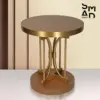 Luxe Arc Round Side Table – Wood Top with Brass Finish