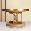 Luxe Arc Round Side Table – Wood Top with Brass Finish