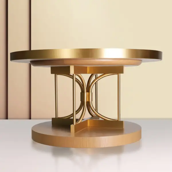 Luxe Arc Round Side Table – Wood Top with Brass Finish