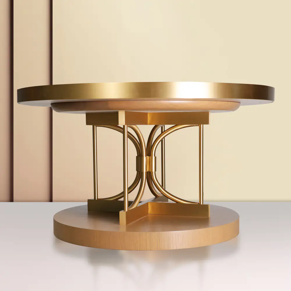 Luxe Arc Round Side Table – Wood Top with Brass Finish