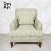 Sage Geometric Upholstered Armchair with Brass-Caster Legs