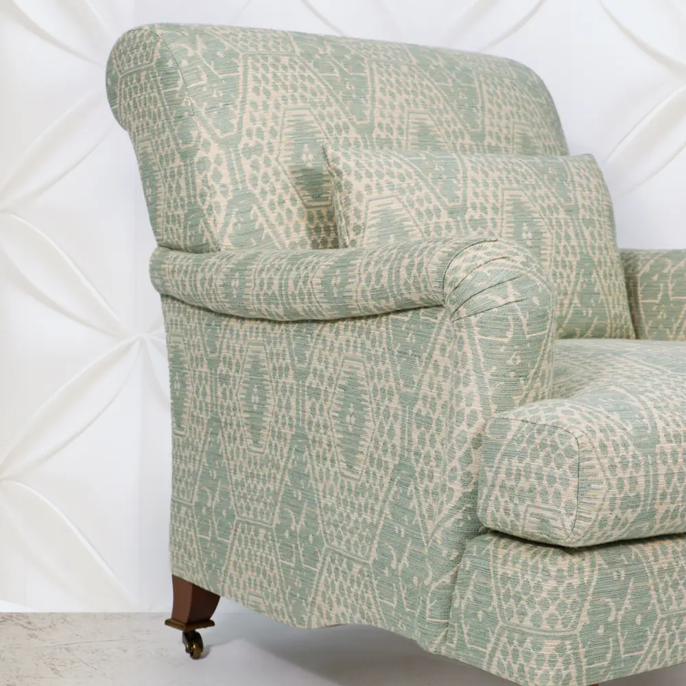 Sage Geometric Upholstered Armchair with Brass-Caster Legs