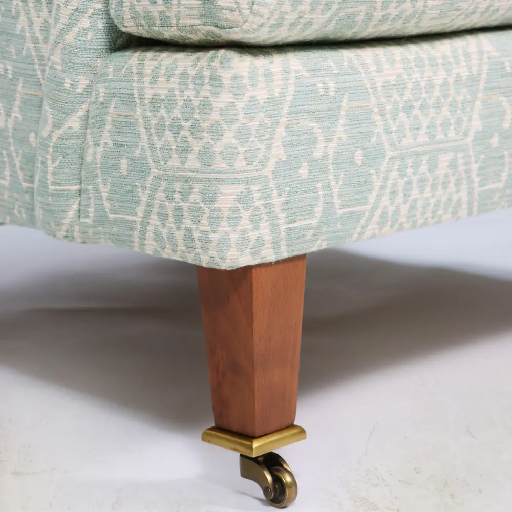 Sage Geometric Upholstered Armchair with Brass-Caster Legs