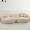 Luna Curved Bouclé 2-Chaise Sofa in Cream