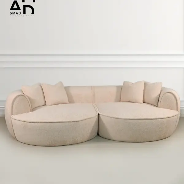 Luna Curved Bouclé 2-Chaise Sofa in Cream
