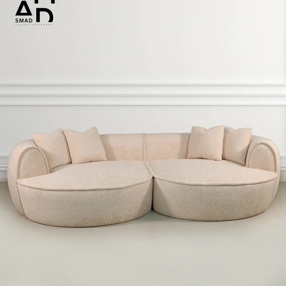 Luna Curved Bouclé 2-Chaise Sofa in Cream
