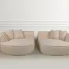 Luna Curved Bouclé 2-Chaise Sofa in Cream