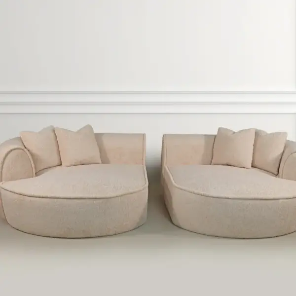Luna Curved Bouclé 2-Chaise Sofa in Cream