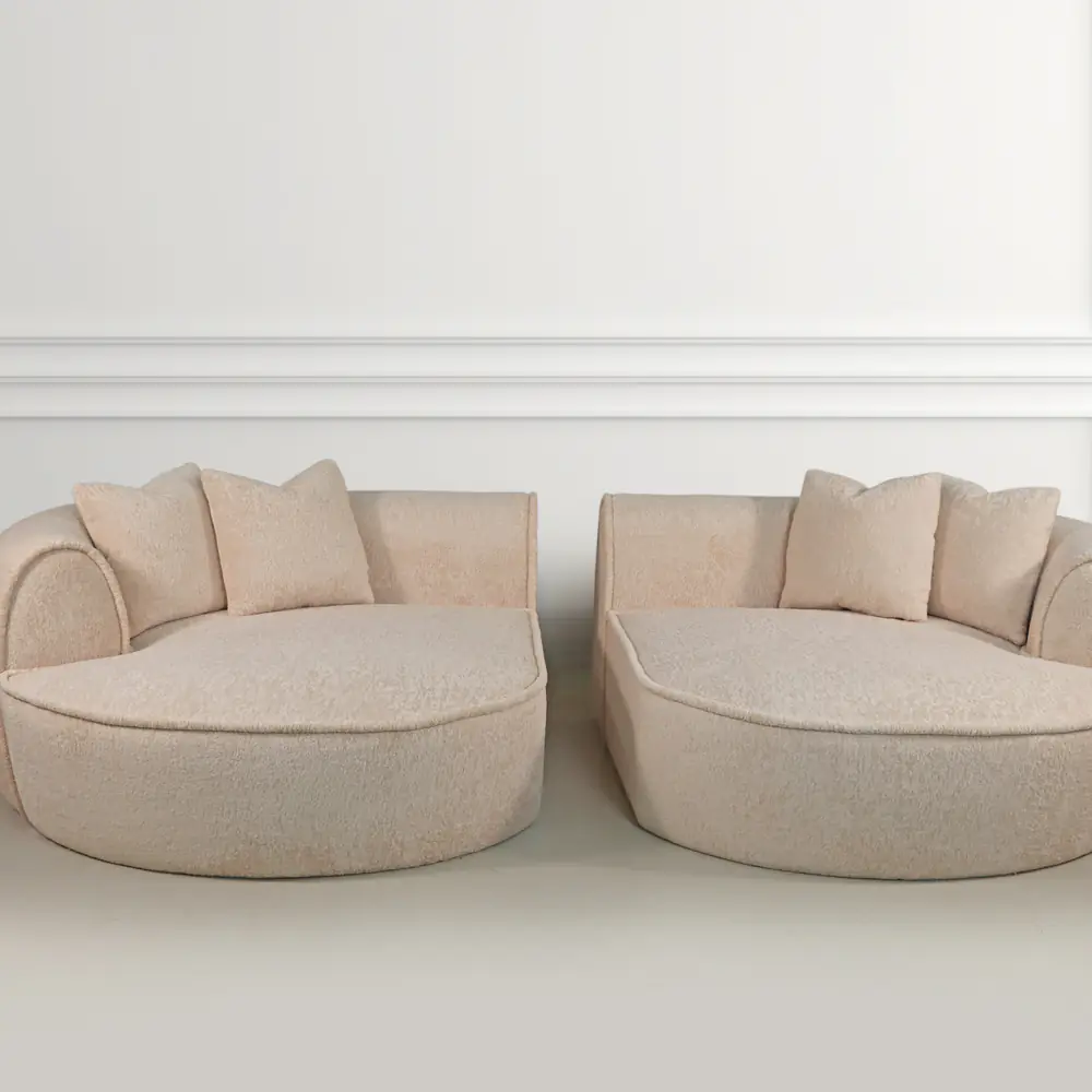 Luna Curved Bouclé 2-Chaise Sofa in Cream