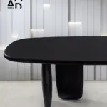 Noir Arc Pedestal Oval Dining Table