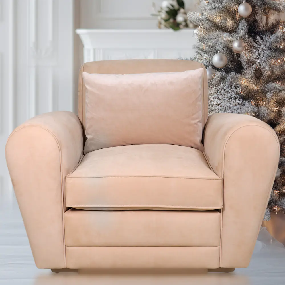 Aria Rounded-Arm Sofa in Sand Beige