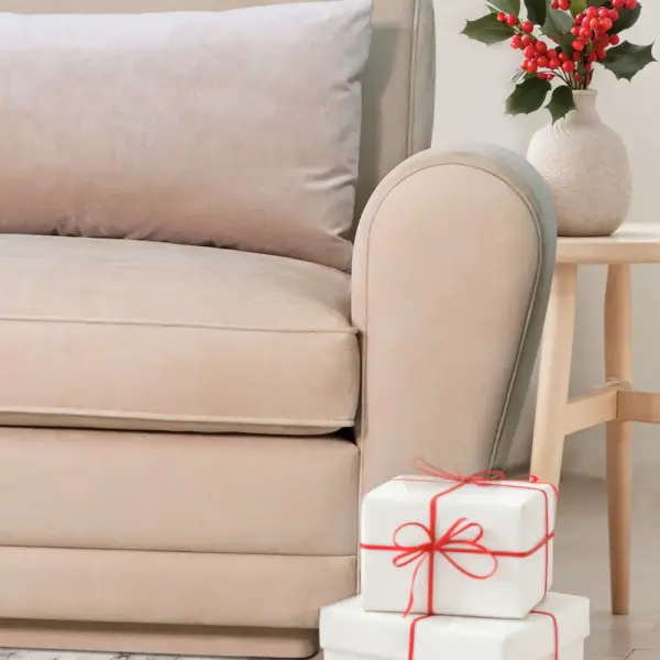 Neutral Beige Rolled-Arm Sofa