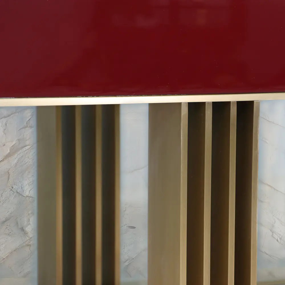 Oxblood Lacquer Sideboard with Fluted Brass Base