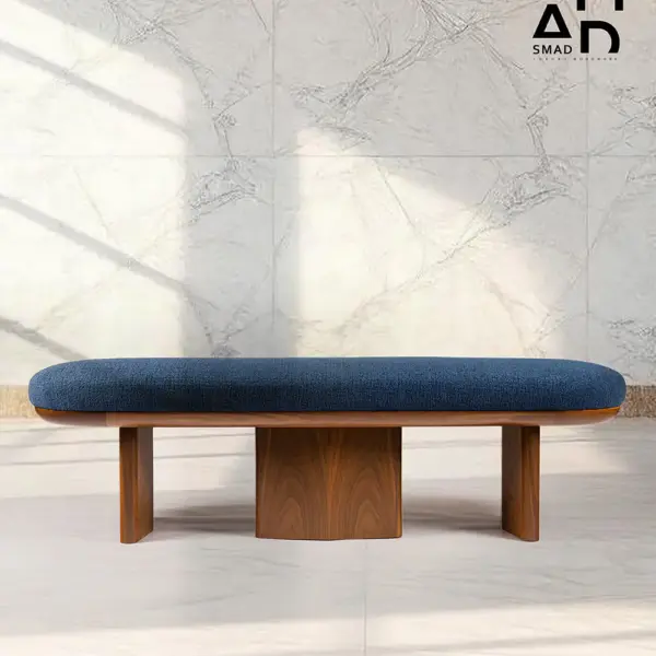Arlo Oval Upholstered Bench with Walnut Base