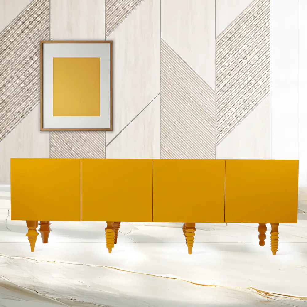 Mustard Yellow Turned-Leg Sideboard