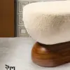 Eden Bouclé Ottoman with Walnut Plinth Base