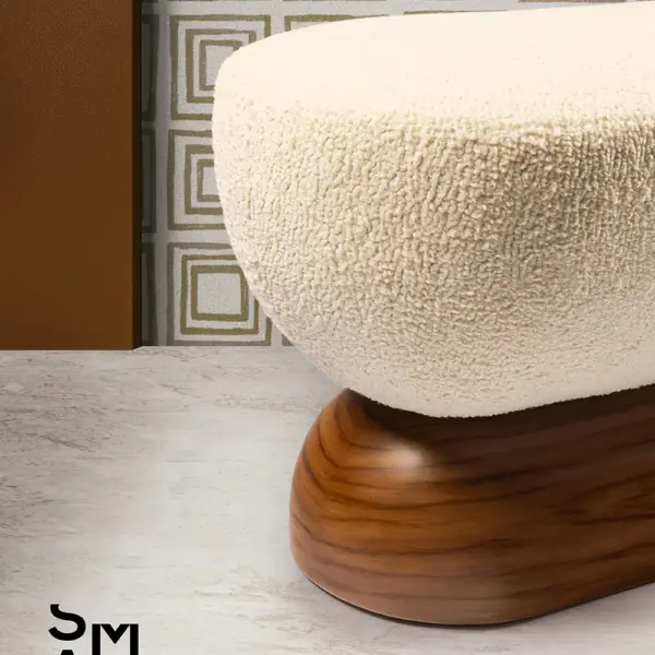 Eden Bouclé Ottoman with Walnut Plinth Base