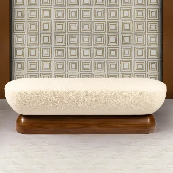 Eden Bouclé Ottoman with Walnut Plinth Base