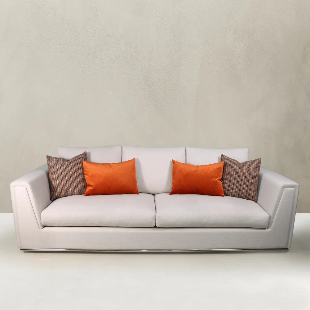 Solaire Track-Arm Sofa in Ivory with Metal Plinth Base