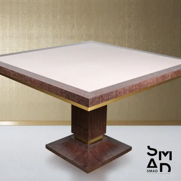 Aurelia Square Pedestal Dining Table with Brass Trim