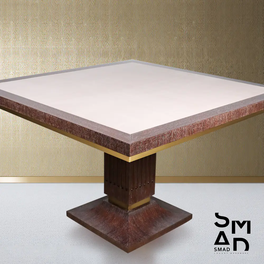 Aurelia Square Pedestal Dining Table with Brass Trim