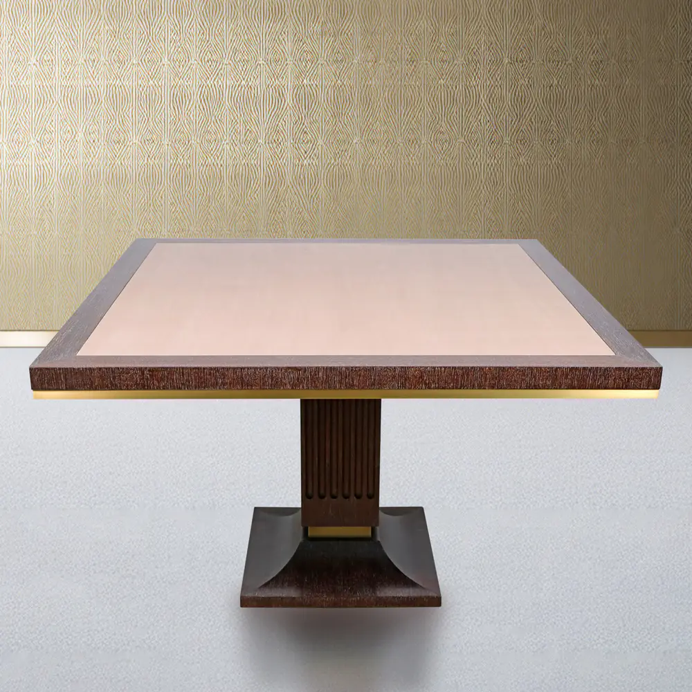 Aurelia Square Pedestal Dining Table with Brass Trim