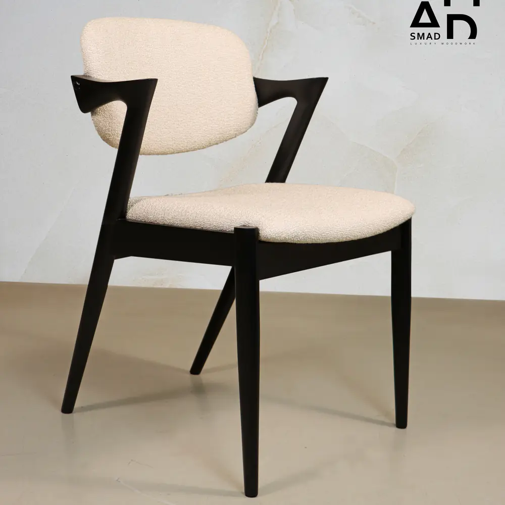 Aria Sculpted Arm Dining Chair in Black Wood & Cream Boucle