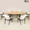Oval Oak Dining Table Set with 6 Upholstered Armchairs