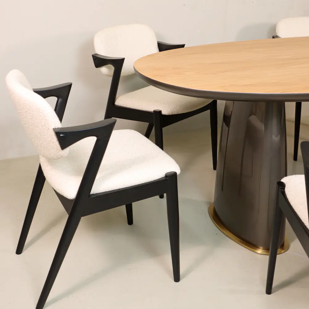 Oval Oak Dining Table Set with 6 Upholstered Armchairs