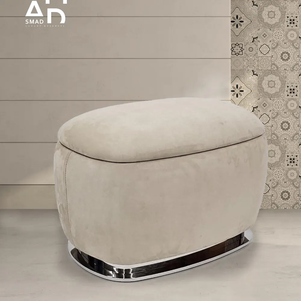 Luna Oval Cream Ottoman with Chrome Base