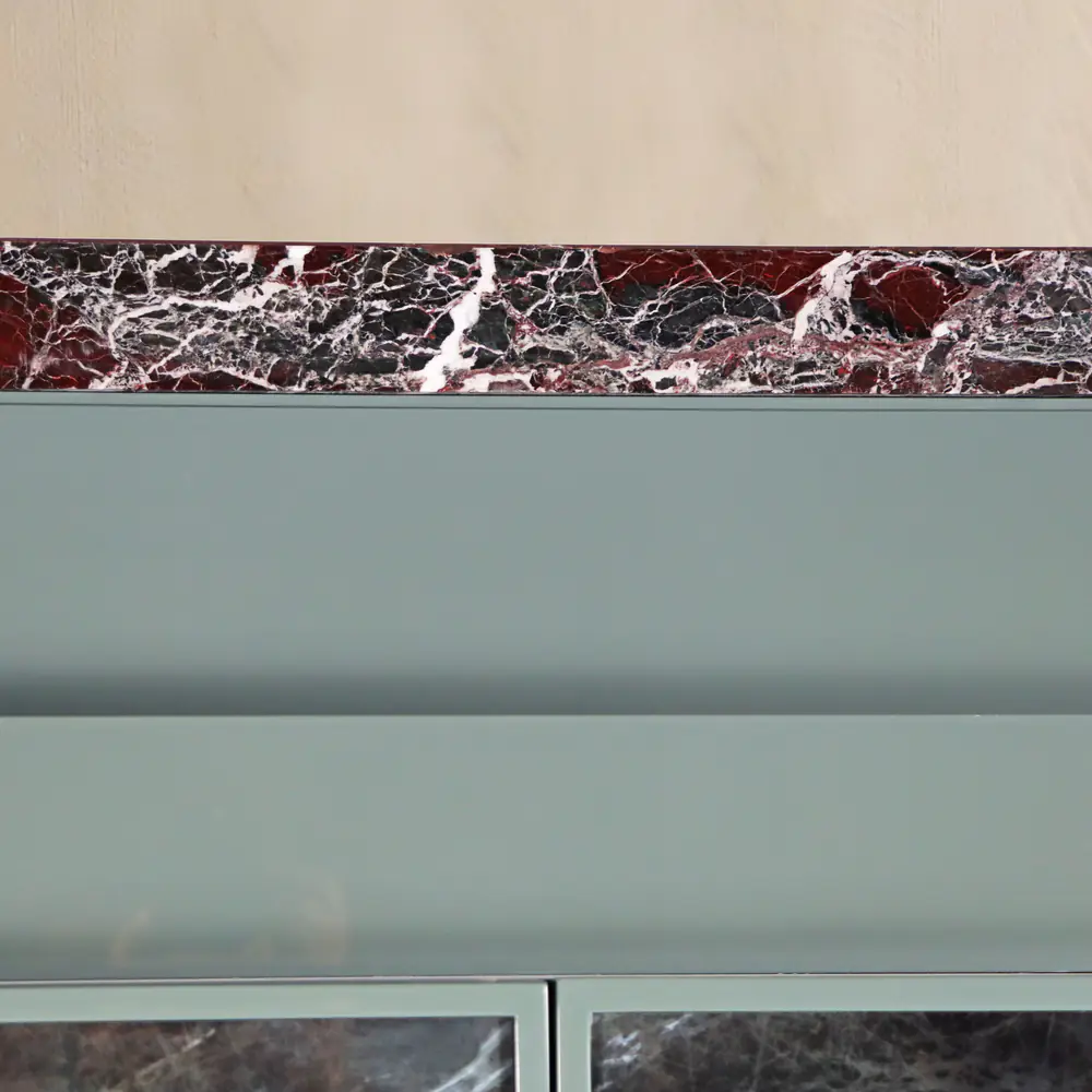 Artemis Art Deco Bar Cabinet in Sage, Marble & Copper
