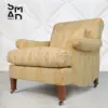 Honey Ikat Rolled‑Arm Lounge Chair with Brass Casters
