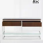 Luxe Marble-Top Console with Fluted Walnut Drawers