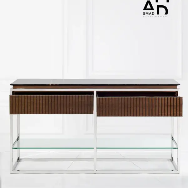 Luxe Marble-Top Console with Fluted Walnut Drawers