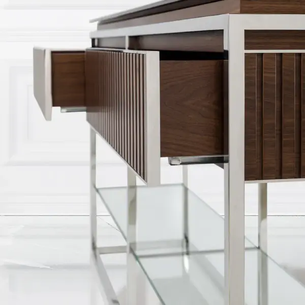 Luxe Marble-Top Console with Fluted Walnut Drawers