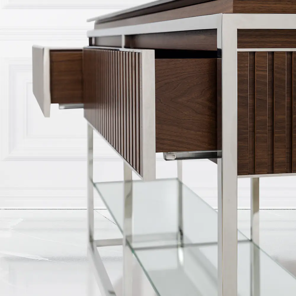 Luxe Marble-Top Console with Fluted Walnut Drawers