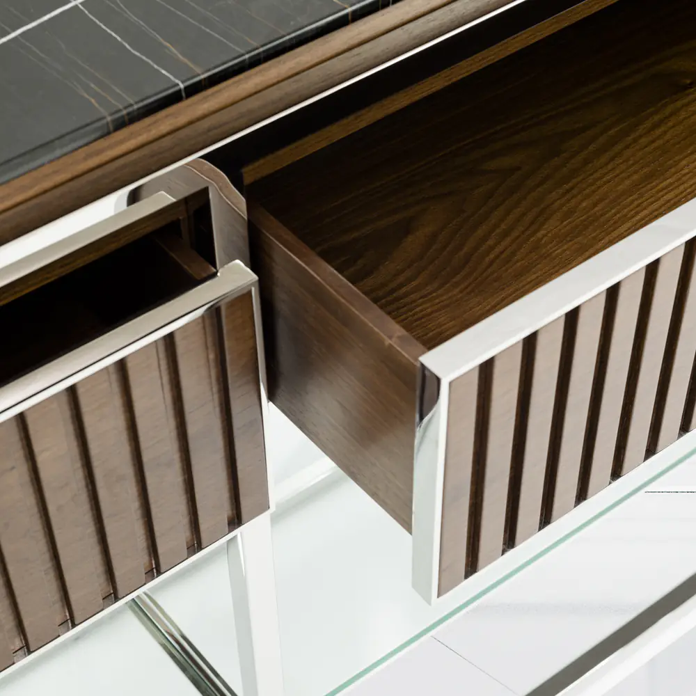 Luxe Marble-Top Console with Fluted Walnut Drawers