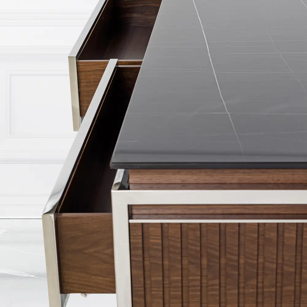 Luxe Marble-Top Console with Fluted Walnut Drawers