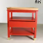 Coral Red Tray-Top Side Table with Drawer