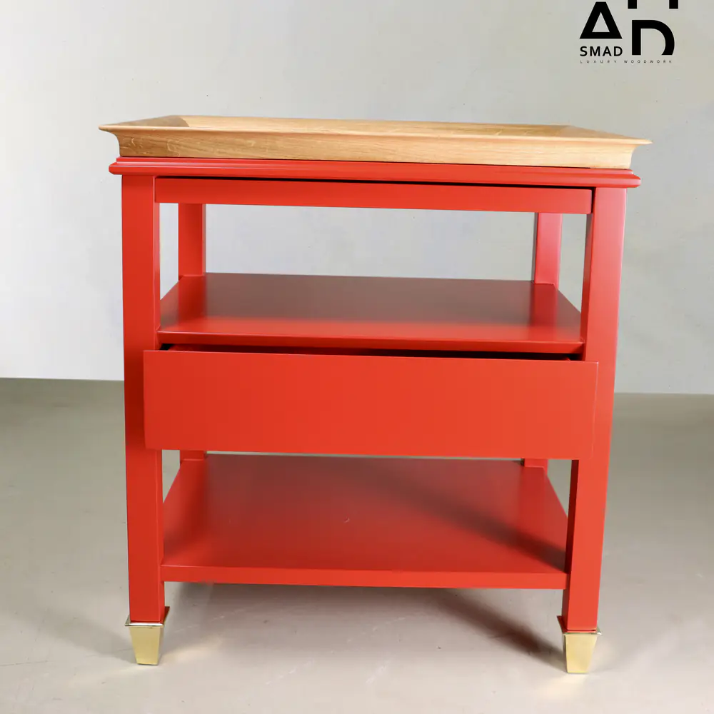 Coral Red Tray-Top Side Table with Drawer