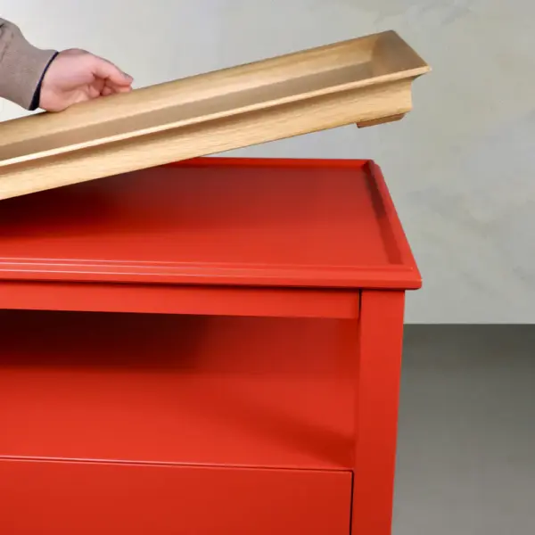 Coral Red Tray-Top Side Table with Drawer
