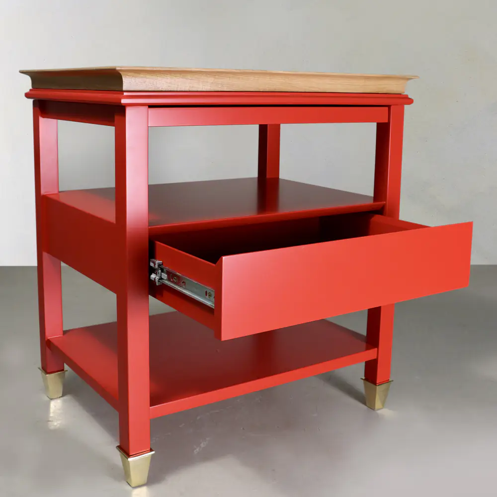Coral Red Tray-Top Side Table with Drawer