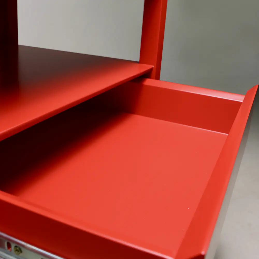 Coral Red Tray-Top Side Table with Drawer