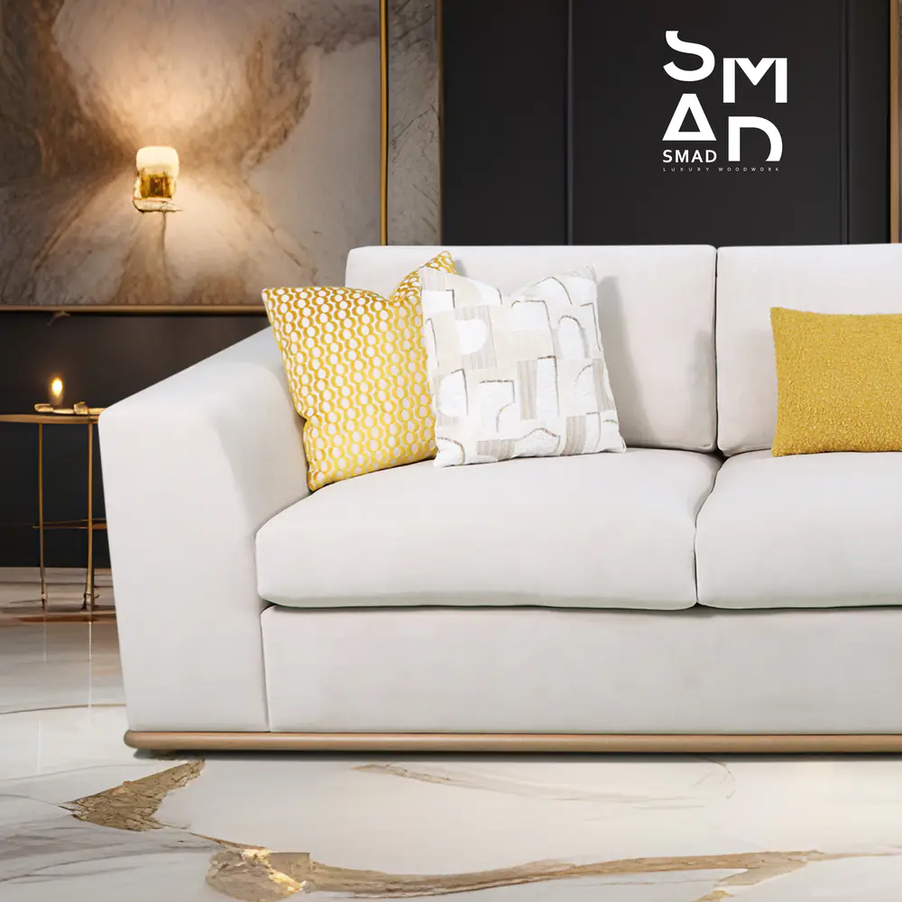 Luxe Cream 3-Seater Sofa with Gold Plinth Base