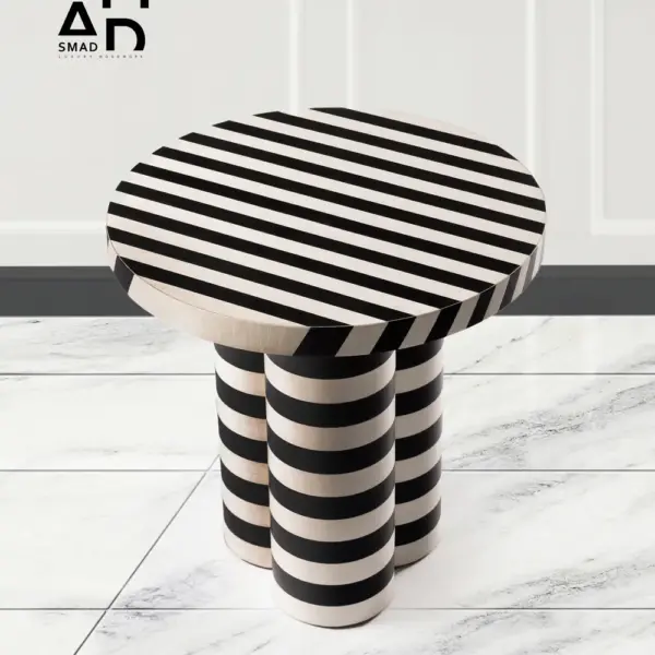 Monochrome Stripes Round Side Table