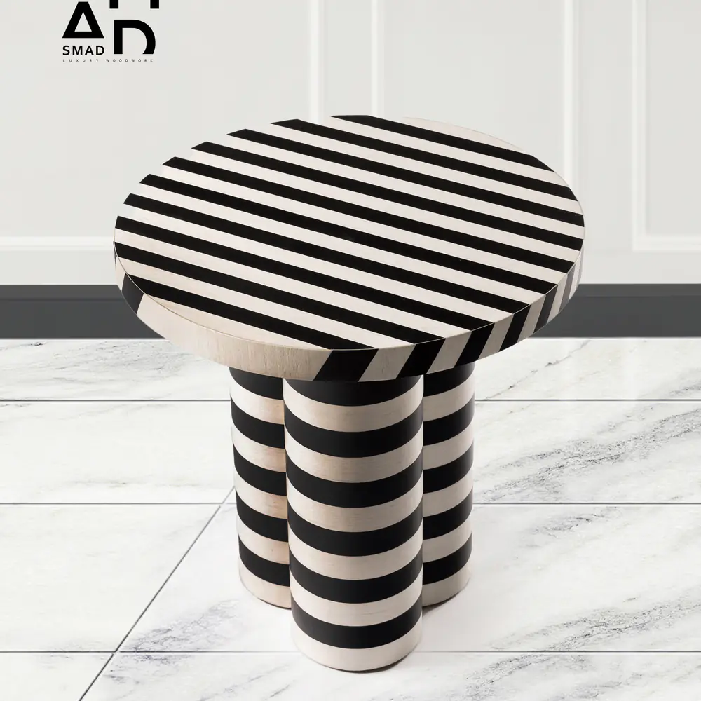 Monochrome Stripes Round Side Table